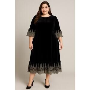 Pomander Place Black Velvet Lillith Dress Lace Maxi Size XXL NEW